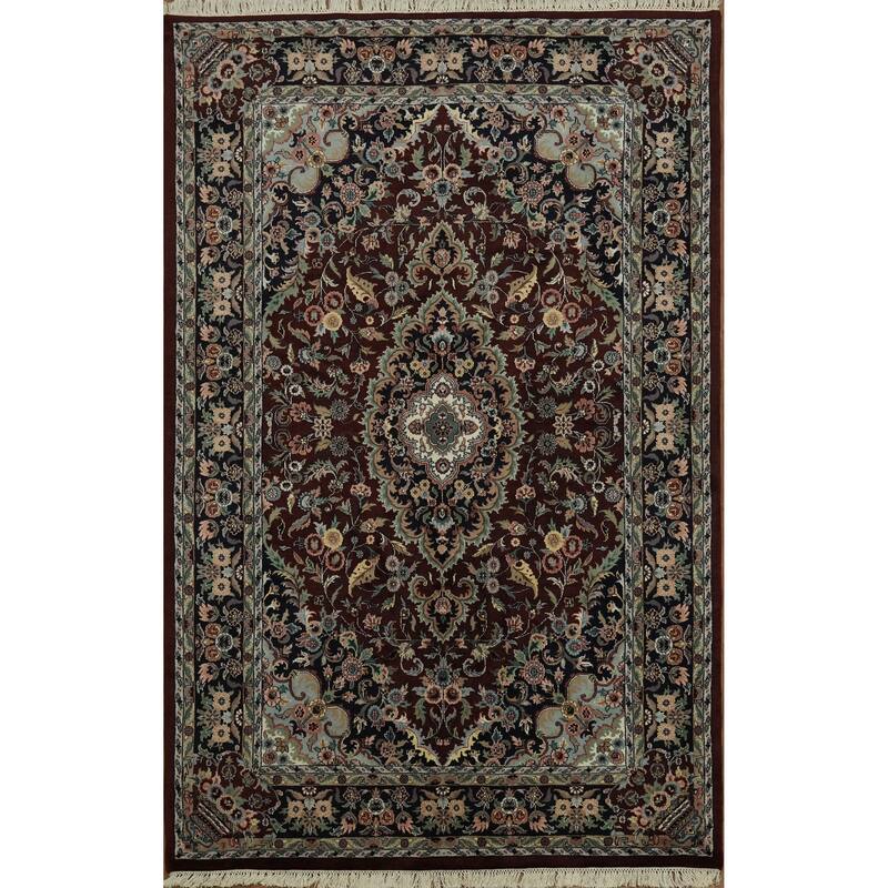 Hand Knotted Oriental 100% Wool Carpet Traditional Floral Red Kashan Area Rug - 9' 3'' X 5' 10''