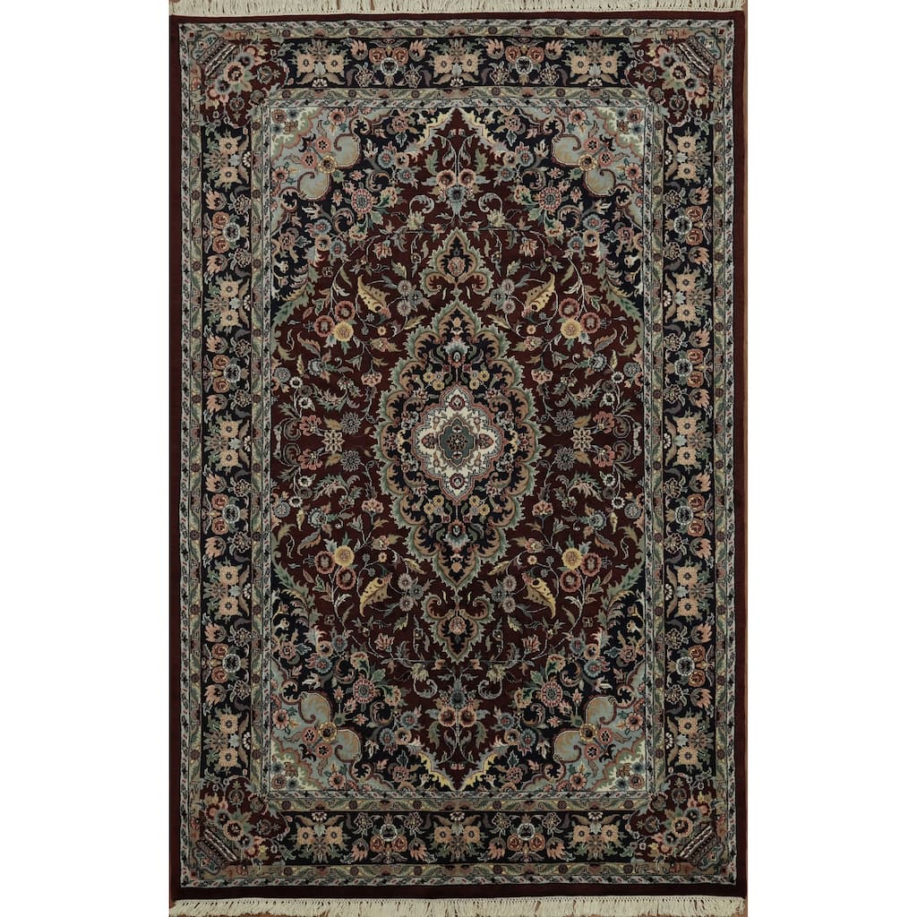 Hand Knotted Oriental 100% Wool Carpet Traditional Floral Red Kashan Area Rug - 9' 3'' X 5' 10''