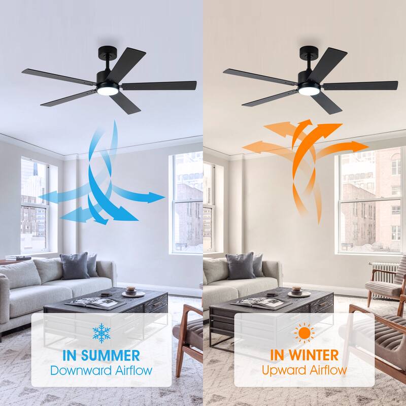 52" Modern Black Wood 5-blade Ceiling Fan with Light and Remote Control