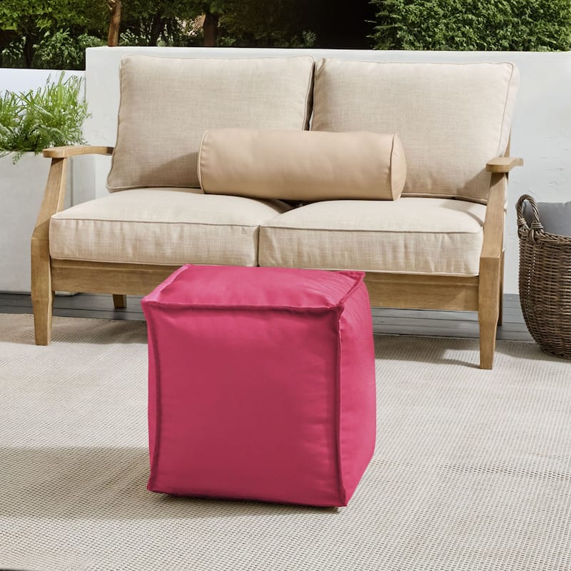 Sorra Home Sunbrella Outdoor Top Stitch Solid Bean Pouf - Canvas Hot Pink - Small