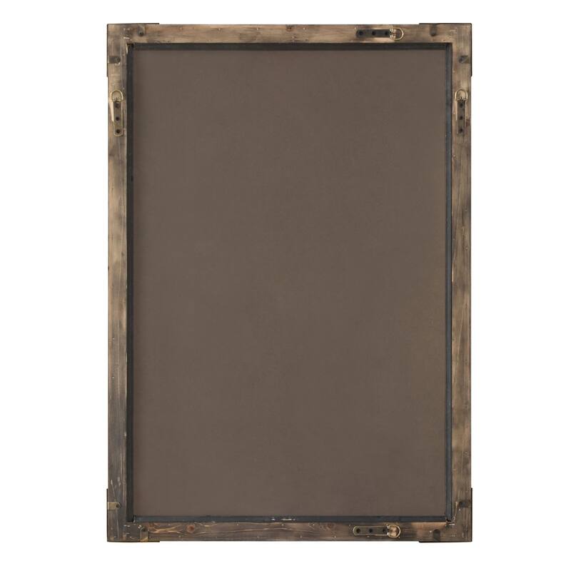 Solid Wood Framed Beveled Wall Mirror 39.25" Aged Walnut Finish