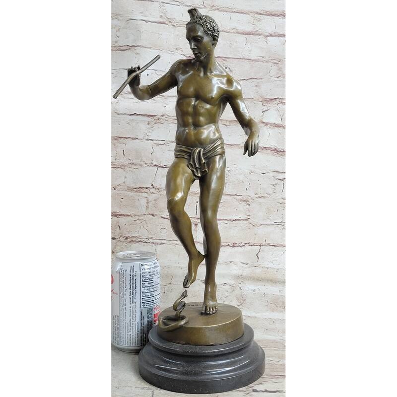 Signed Imitative Snake Charmer By Bourgeois Bronze Sculpture Marble Base Figurine Figure