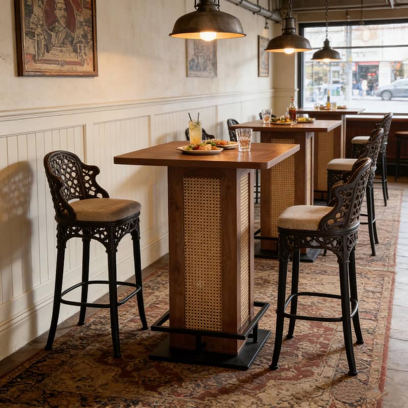Pub Table With Industrial Metal Footrest For Small Kitchen & Breakfast Nook