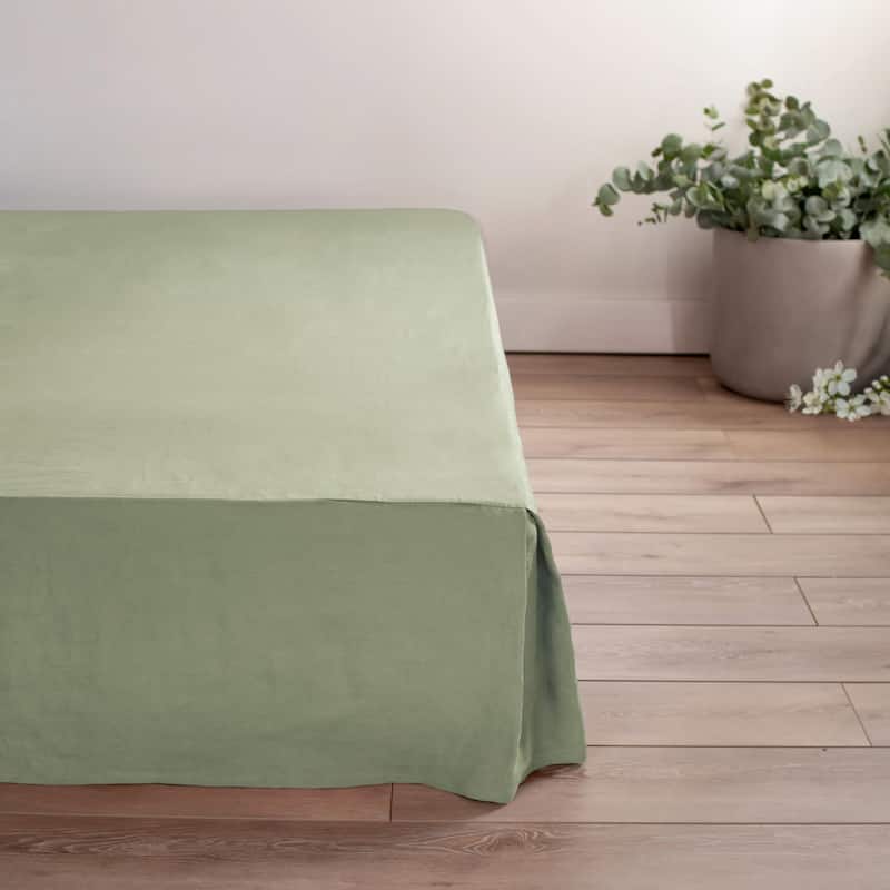 100% French Linen Bedskirt by BOKSER HOME - King - Matcha