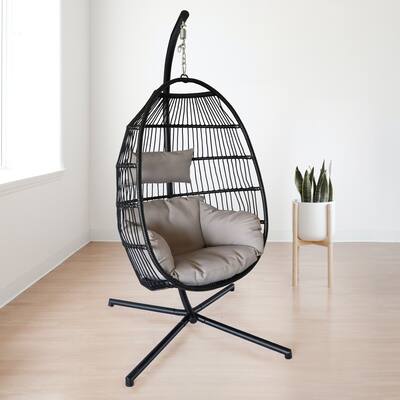 Hanging Egg Chair with Stand Outdoor Patio Swing Egg Chair