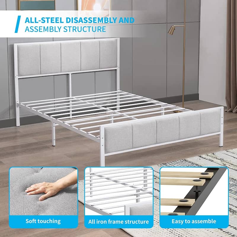 Mixoy Bed Frame, Linen Upholstered Platform Bed Bedroom, Bed Frame with Channel Tufted Headboard, No Box Spring Needed