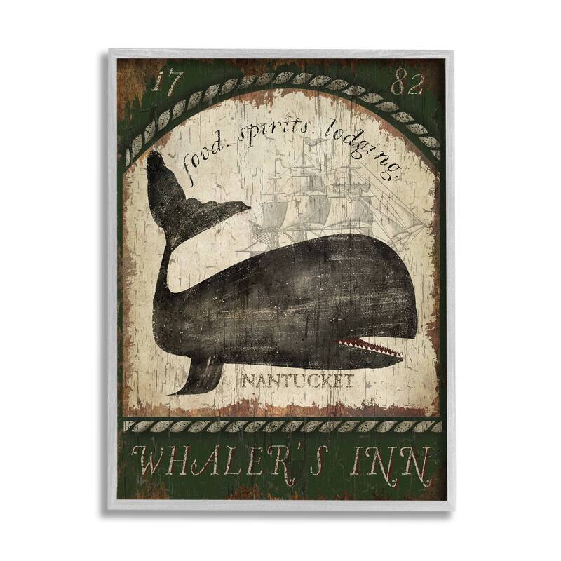 Stupell Vintage Nantucket Whaler's Inn Sign Framed Wall Art - Overstock ...