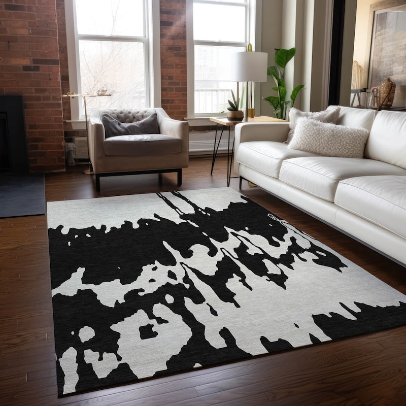 Machine Washable Indoor/ Outdoor Modern Abstract Chantille Rug