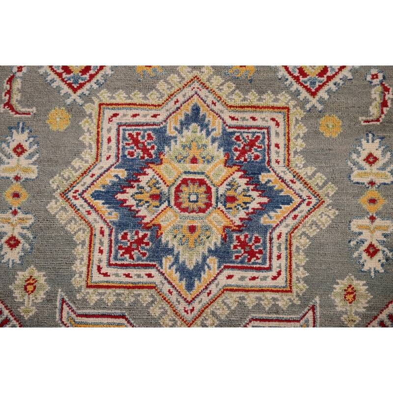 Grey Kazak Oriental Area Rug Handmade Wool Carpet - 4'11" x 6'8"