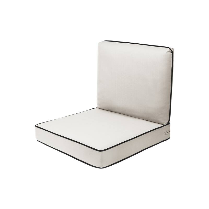 Haven Way Universal Outdoor Deep Seat Lounge Chair Cushion Set - 23x26 - Linen w/ Black Piping
