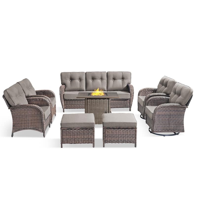 Pocassy 8 Piece Ooutdoor Fire Pit Table with Sofa Set