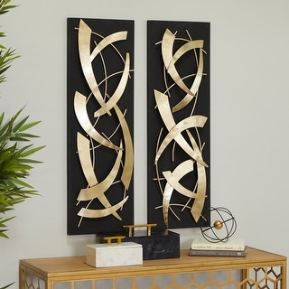 Gold Metal Dimensional Abstract Wall Decor with Black or White Wood Backing (Set of 2)