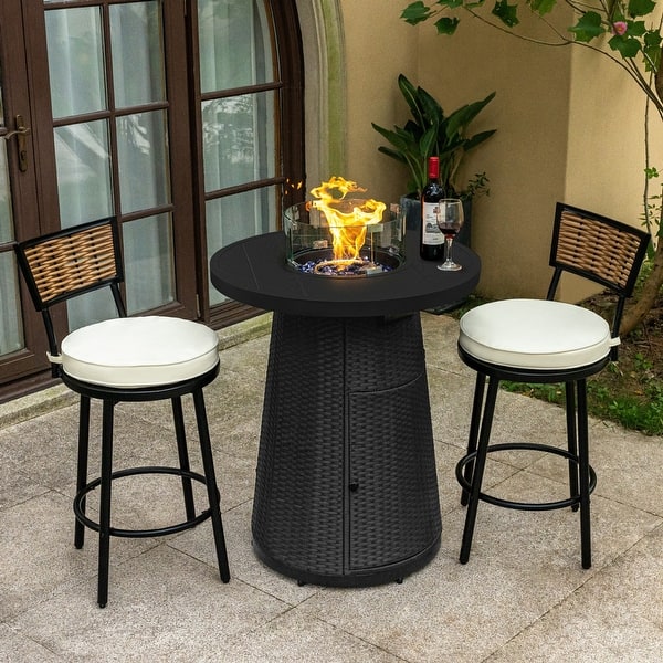 3/5 Pieces Patio Swivel Bar Set with 40,000 BTU Bar Height Fire Pit ...