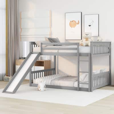 Full over Full Bunk bed with Slide and Ladder in Grey Color
