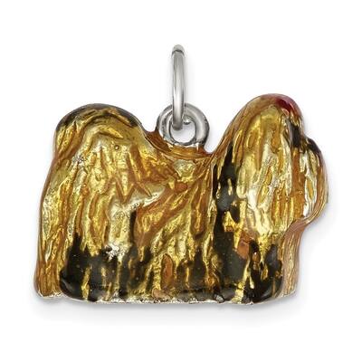 Diamond2Deal 925 Sterling Silver Enameled Full Shih Tzu Pendant (L- 14 mm, W- 20 mm)