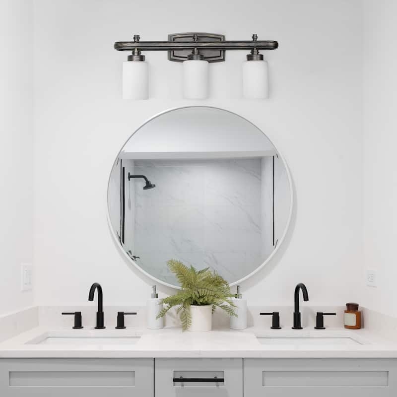 Wall Mounted Three Light Vanity Fixture with Cylinder Glass Shade - 23.5" - Oil Rubbed Bronze and White