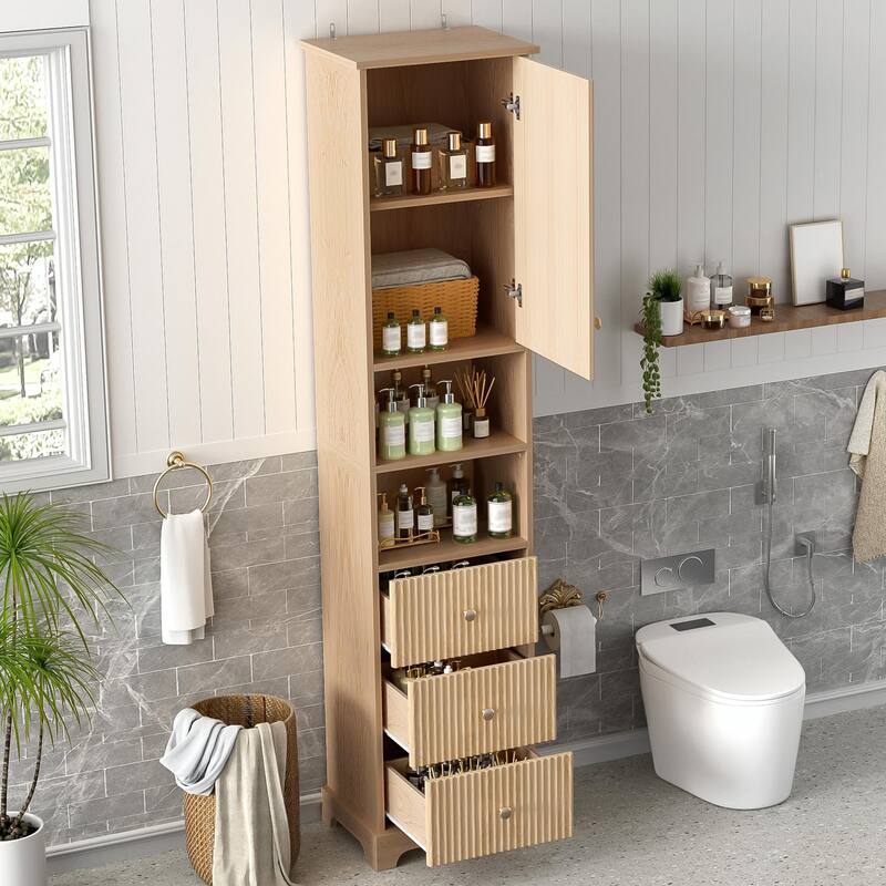67.7" Tall Freestanding Bathroom Cabinet, Traditional American Style, with 1 Door and Adjustable Shelf