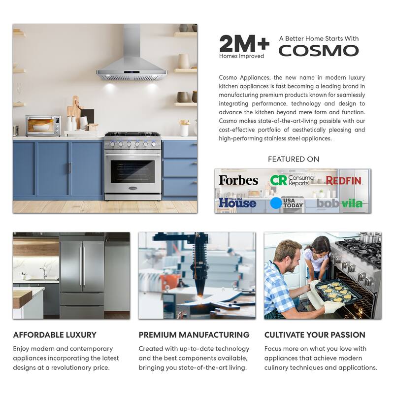 Cosmo 36 in. Ducted Under Cabinet Range Hood in Stainless Steel with Push Button Controls, LED Lighting and Permanent Filters