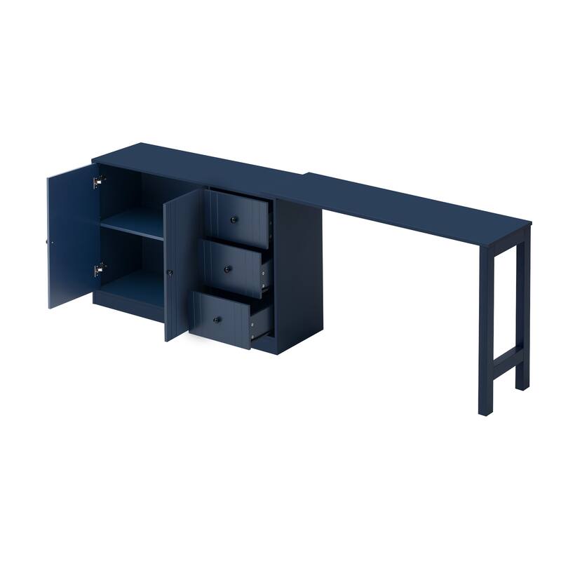 Wooden Sideboard with Extendable Table, Multifunctional Storage Cabinet with 2 Doors and 3 Drawers for Living Room