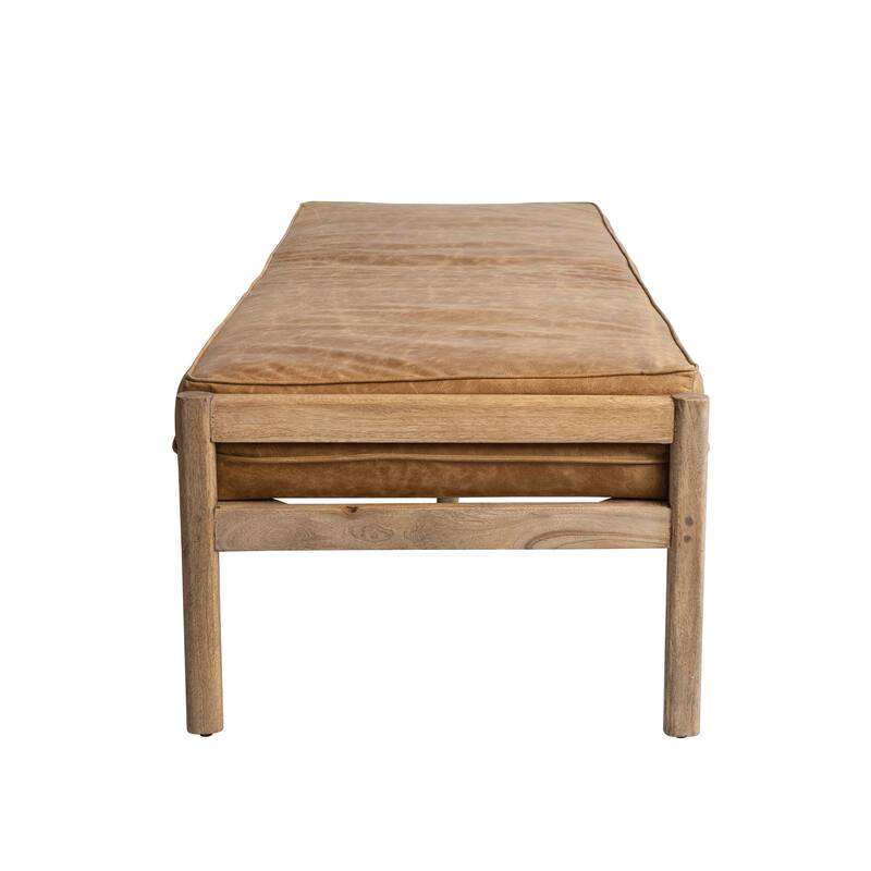 Wood Day Bed or Bench with Leather Cushion - 77.5"L x 28.0"W x 20.5"H