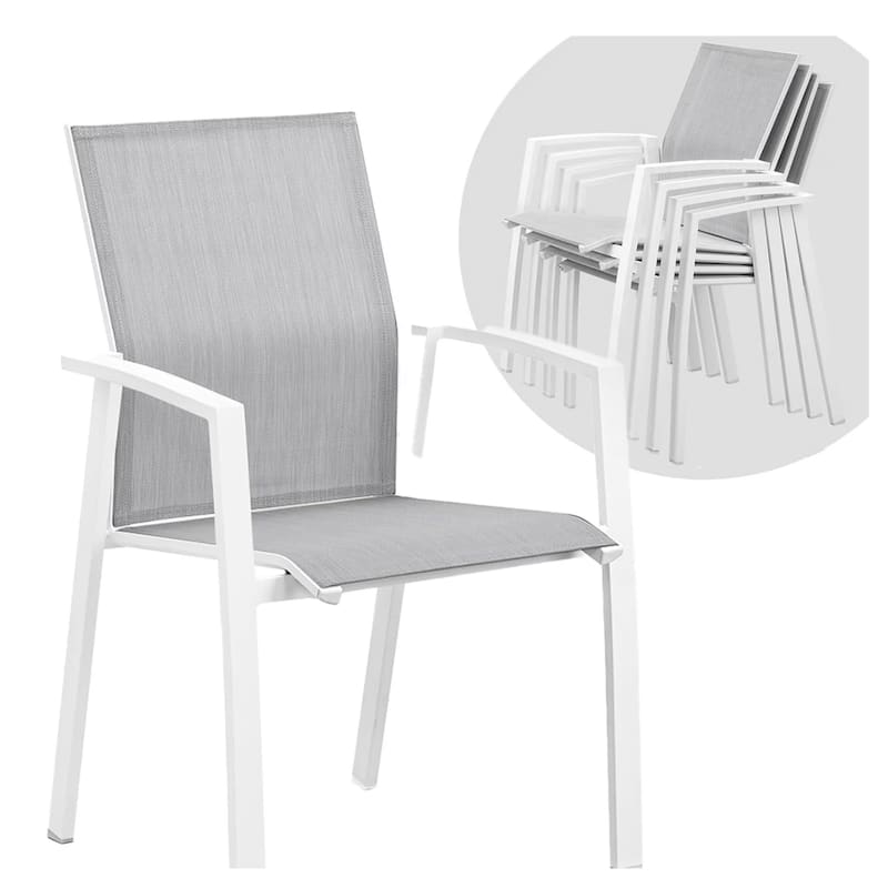 Set of 4 Aluminum Patio Dining Chairs, 22.44" Stackable Gray Chairs