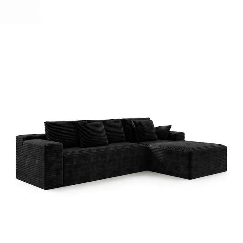 L-Shape Modular Sectional Sofa with Chaise Lounge, Oversized Corduroy Upholstered Cloud Couch, Compressed Deep Seat Corner Sofa