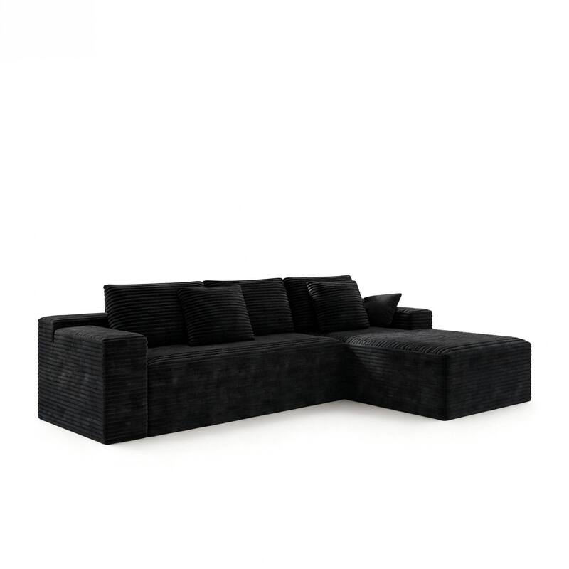 Modern L-Shaped Corner Couch, Corduroy Modular Sectional Sofa Set, Upholstered Boneless Sleeper Sofa with Chaise