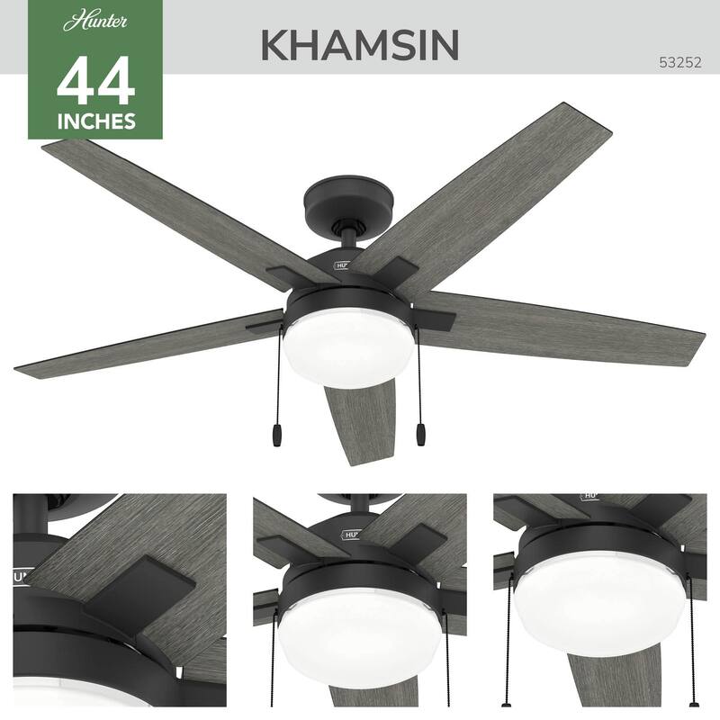 Hunter 44" Matte Black Ceiling Fan with LED Light Kit and Pull Chain