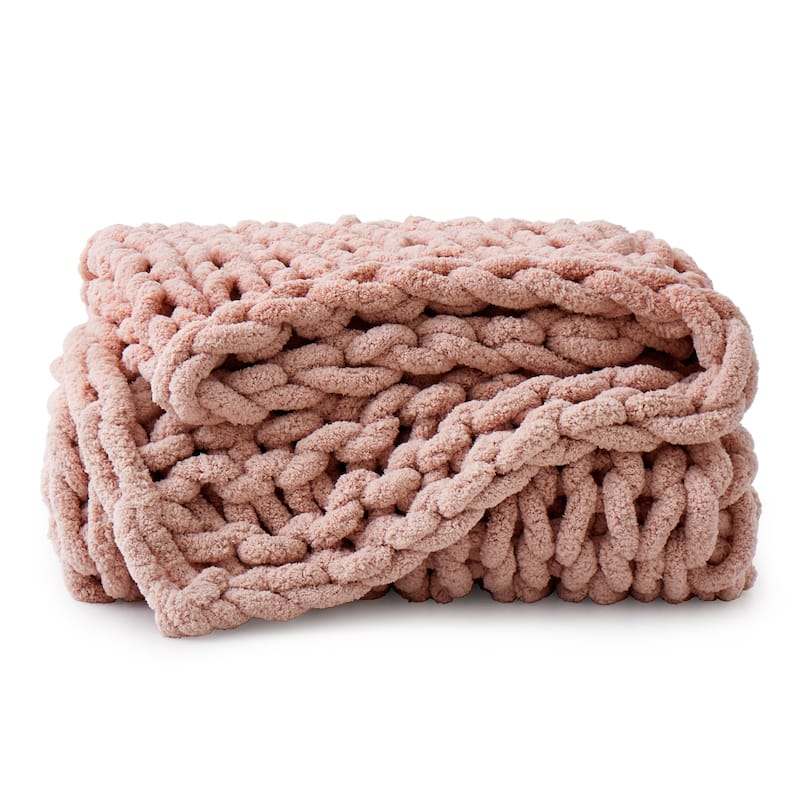 Handmade Chunky Knit Chenille Yarn Throw Blanket 50"x60"