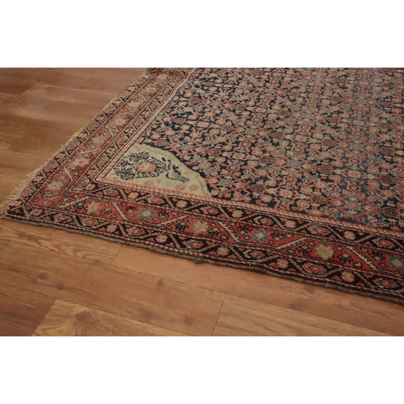 Hand Knotted Oriental 100% Wool Carpet Traditional All-Over Navy Blue & Blues Malayer Area Rug - 6' 5'' X 4' 5''