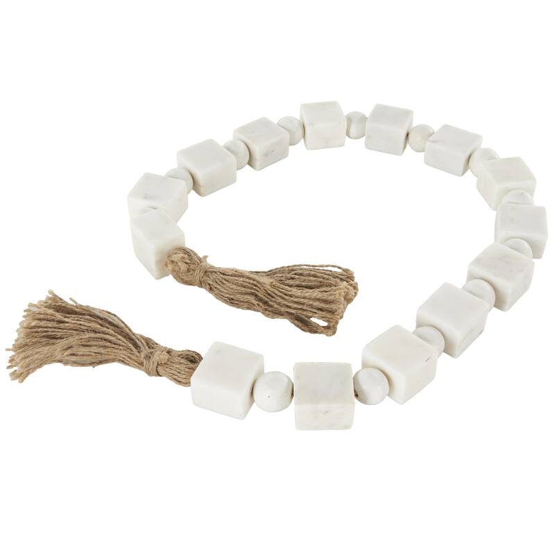 Marble Handmade Square Garland with Tassel with Knotted Brown Jute - White - Roche River Decor