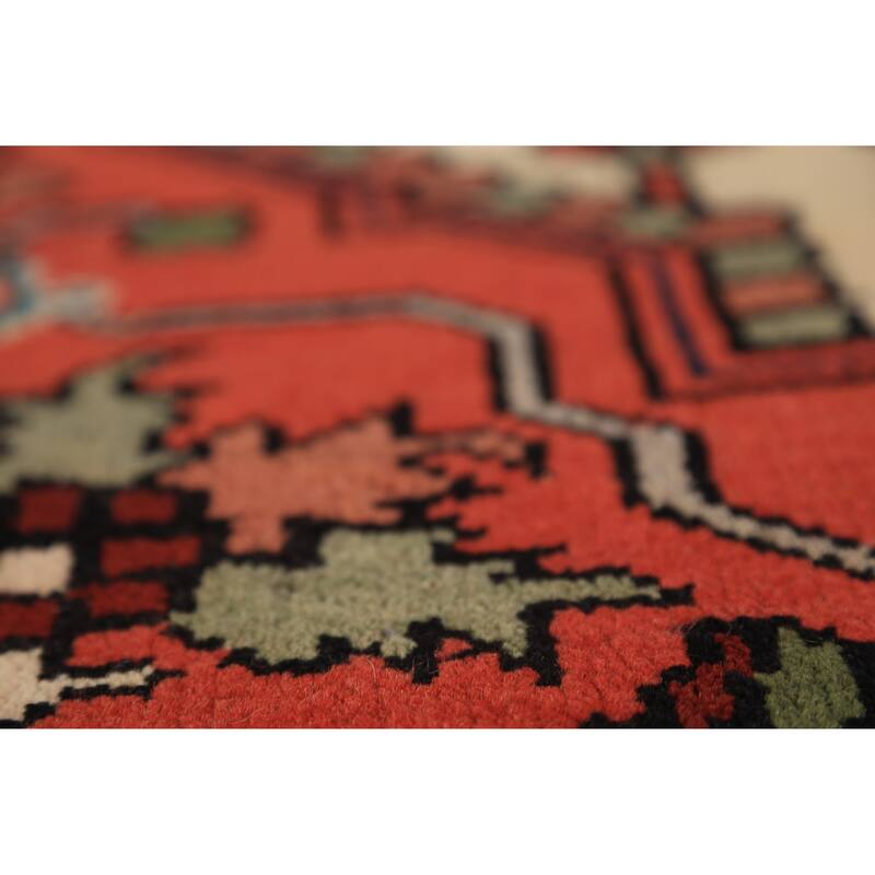 Orange Geometric Heriz Serapi Indian Area Rug Handmade Wool Carpet - 7'11"x 9'10"