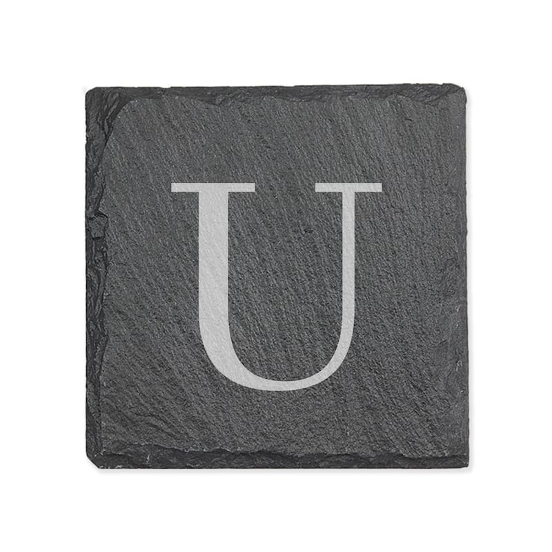 Personalized Letter Square Slate Coaster - 1 piece - U - Slate