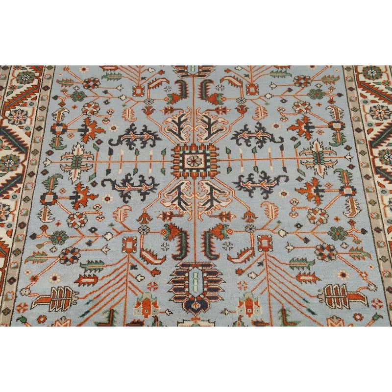 Light Blue Geometric Oushak Oriental Area Rug Hand-Knotted Wool Carpet - 7'10"x 9'10"