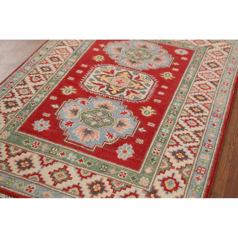 Traditional Red Kazak Foyer Rug Handmade Wool Carpet - 2'10" x 3'9"