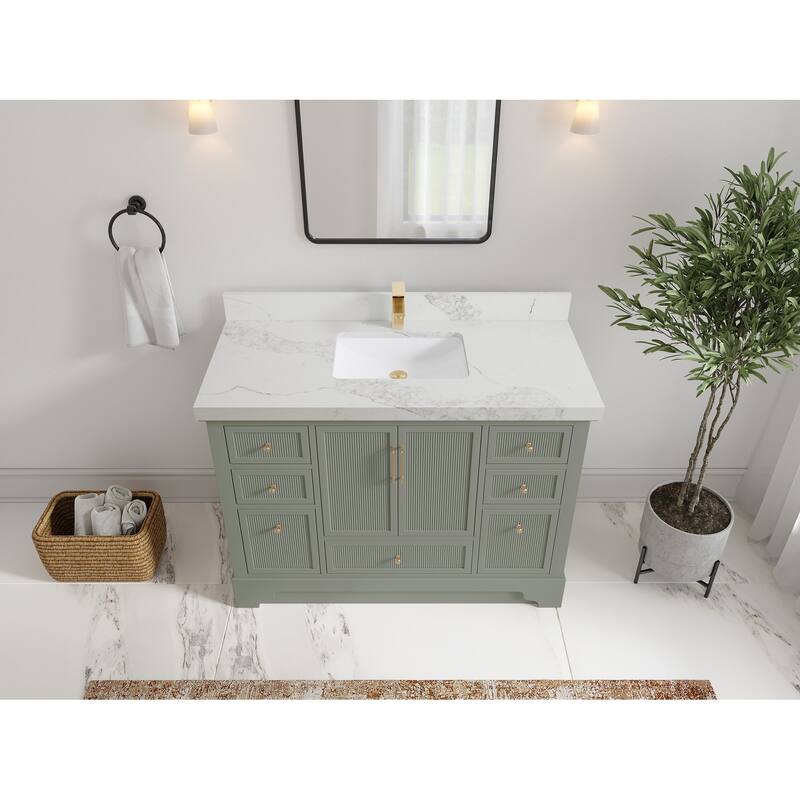 Willow Collections 48 in. W x 22 in. D Alys Single Sink Bathroom Vanity with Countertop - 2"Calacatta Nuvo - Evergreen