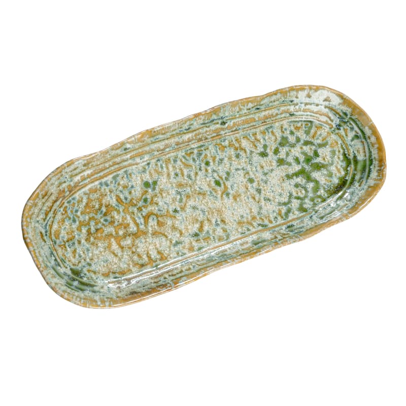 Stoneware Platter with Reactive Crackle Glaze