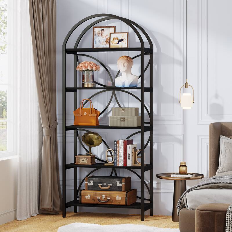 5-Tier Open Bookshelf, 75 Inch Arched Bookcase Shelf