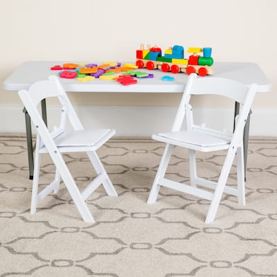 11 Pack Kids White Resin Folding Chair with White Vinyl Padded Seat