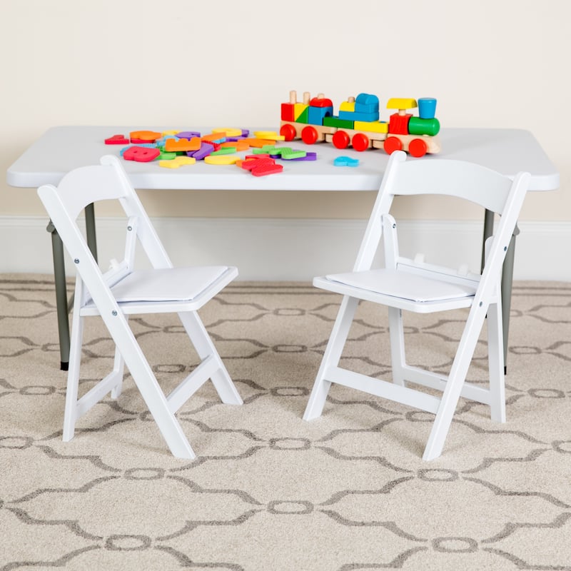 2 Pack Kids White Resin Folding Chair with Vinyl Padded Seat - 12.25"D x 13.25"W x 21"H - White