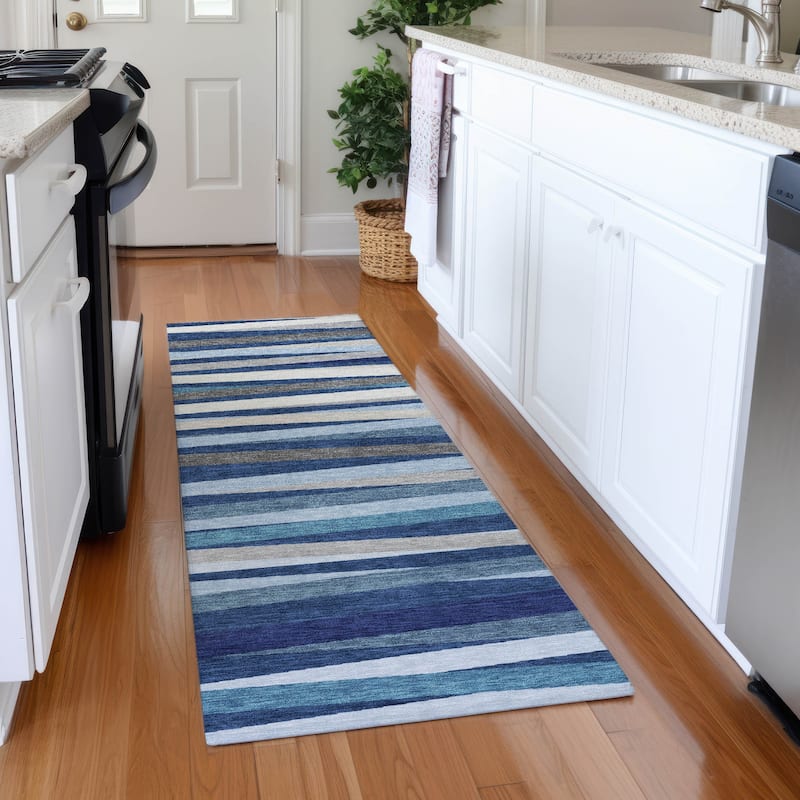 Premium Washable Super Soft Modern Stripes Mayfield Rug - Navy - 2'3" x 7'6"