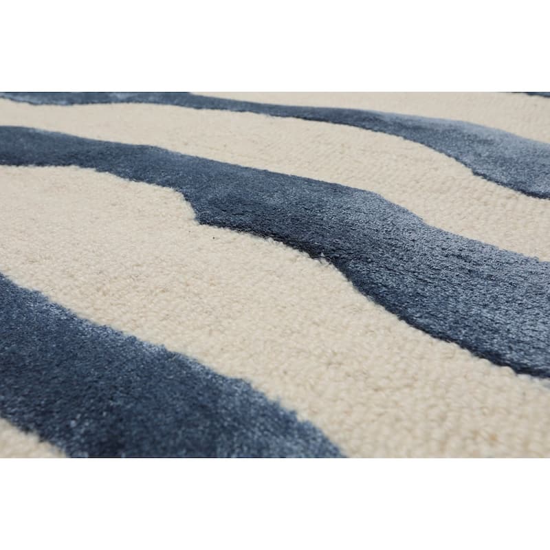 Hand Made Wool Silk Animal Print Oriental Area Rug Blue Color