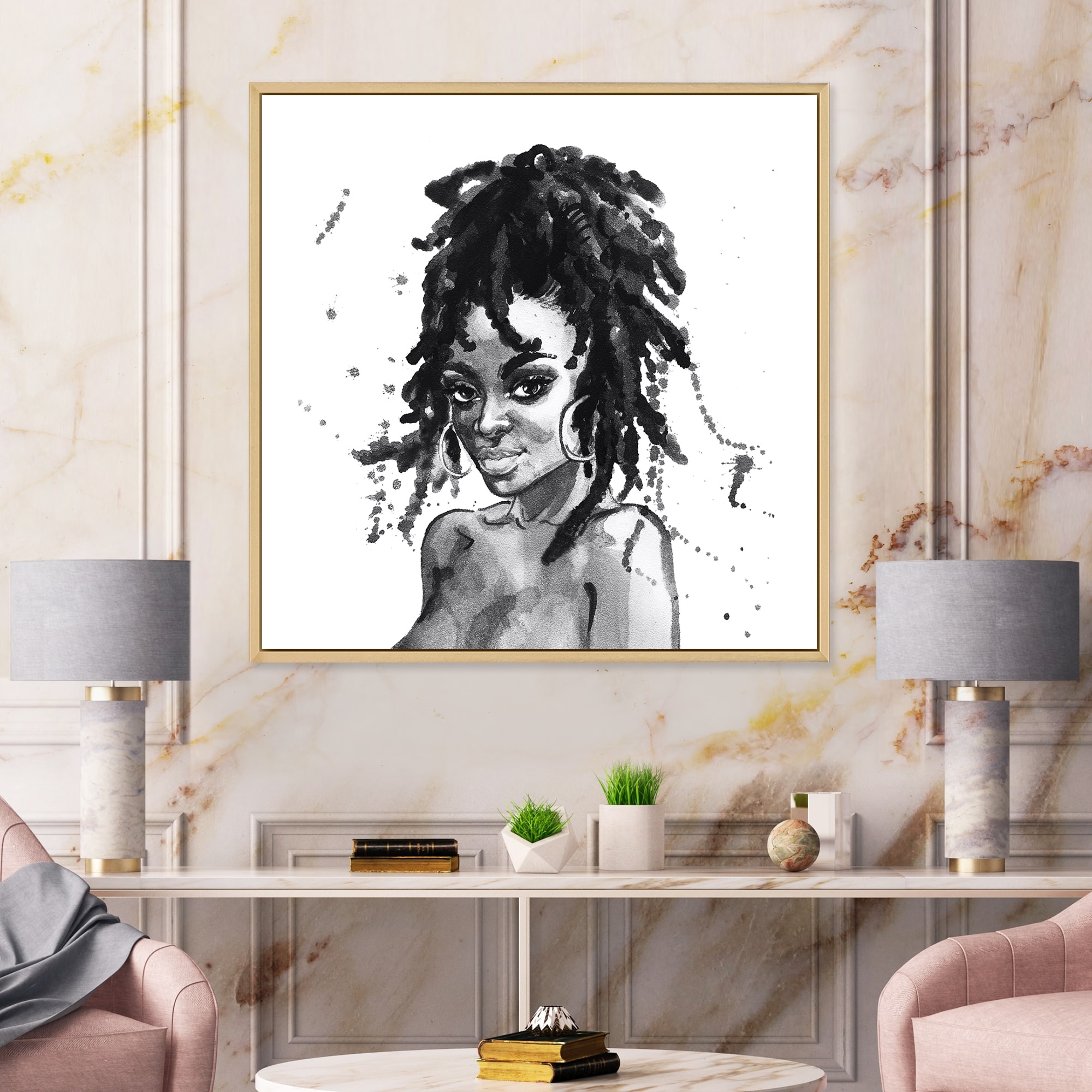 Black and White Portrait of African American Woman IV 32 in x 16 in Painting Canvas Art Print, by Designart