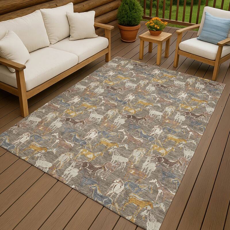 Machine Washable Indoor/ Outdoor Horse Herd Chantille Rug