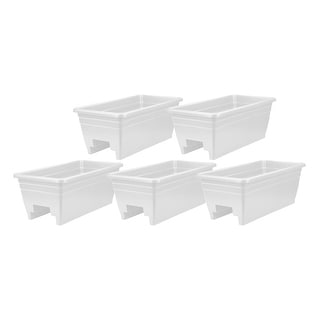 HC Companies 24 Inch Deck Rail Box Planter with Drainage Holes, White (5 Pack) - 2.25