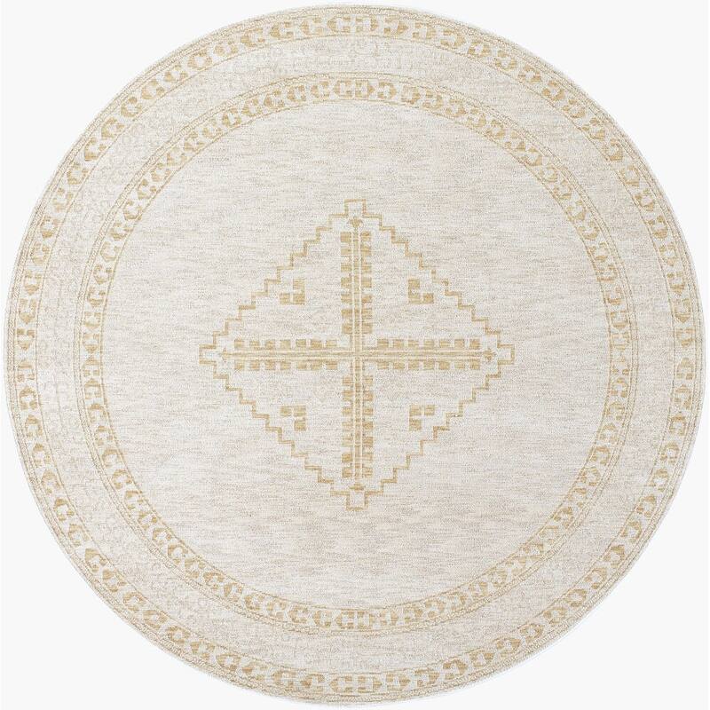 Livabliss Emory Global Area Rug - 6'11" x 6'11" Round - Tan/Grey