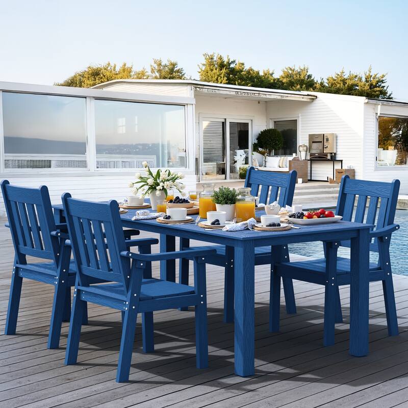 WINSOON 5-Piece HIPS All Weather Outdoor Patio Dining Sets with Umbrella Hole& Aluminum Frame,1-Table 4-Chairs