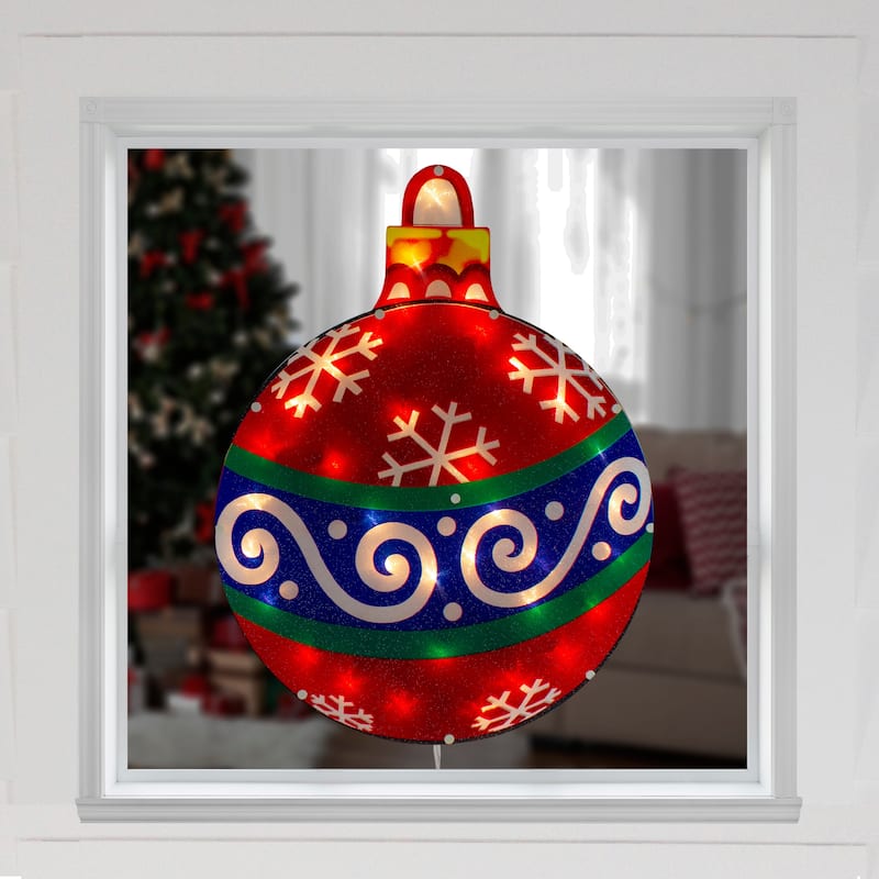 19.5" Lighted Red Christmas Ornament Window Silhouette