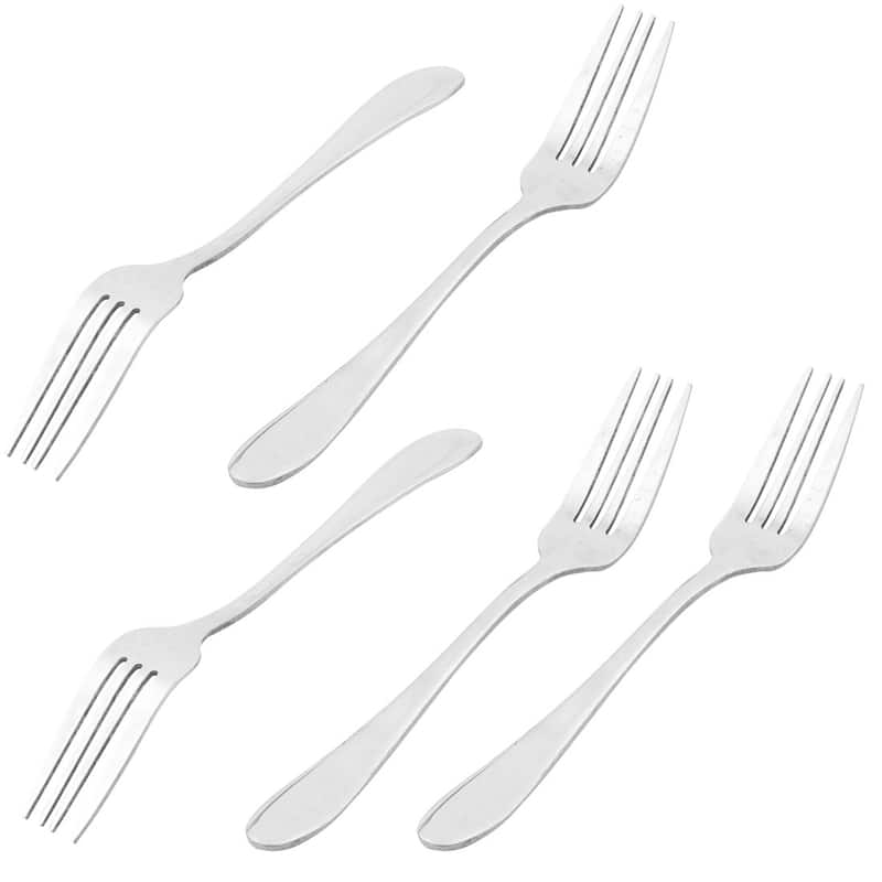 Home Restaurant Utensil Stainless Steel Fruit Salad Dessert Fork 16cm Long 5pcs - Silver Tone