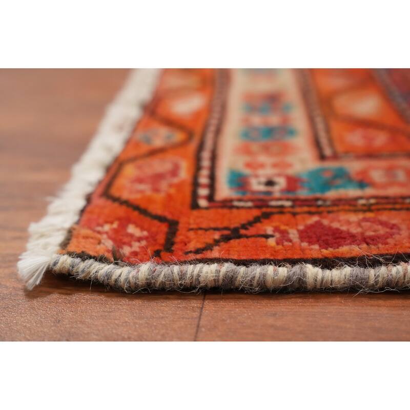 Hand Knotted Oriental 100% Wool Carpet Traditional Geometric Oranges & Rust Meshkin Runner Rug - 10' 10'' X 4' 3''